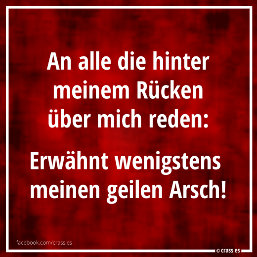Wennschon, dennschon: Erwähnt wenigstens meinen geilen Arsch! - Lustige Sprüche
